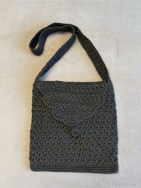 Crocheted Women's Shoulder Bag in Dark Gray
